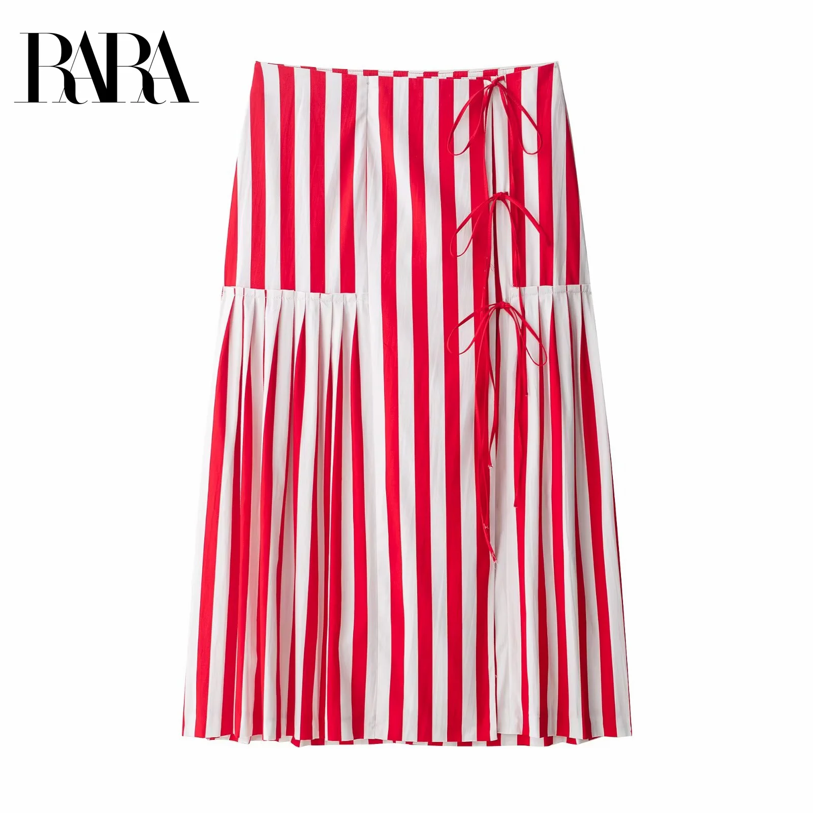 

RARA2025 new women's clothing casual fashion simple high-end slim asymmetrical loose striped bow tie mid-waist midi skirt