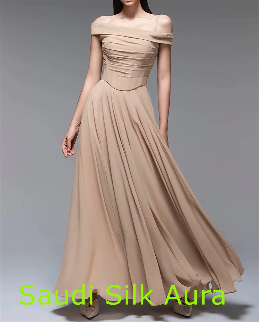 customizedCustomized Simple Chiffon Evening Dress Modern Square Collar Off the Shoulder Sleeveless Party Dress Temperament Celeb