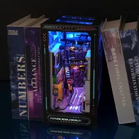 DIY Book Nook Cyberpunk Future World Handmade Doll House Toys RGB Lighting 3d Puzzle Miniature Building Kit Gift Home Decoration