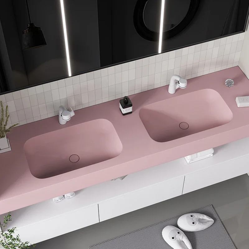 Pink Qimei stone hanging integrated wash basin artificial stone