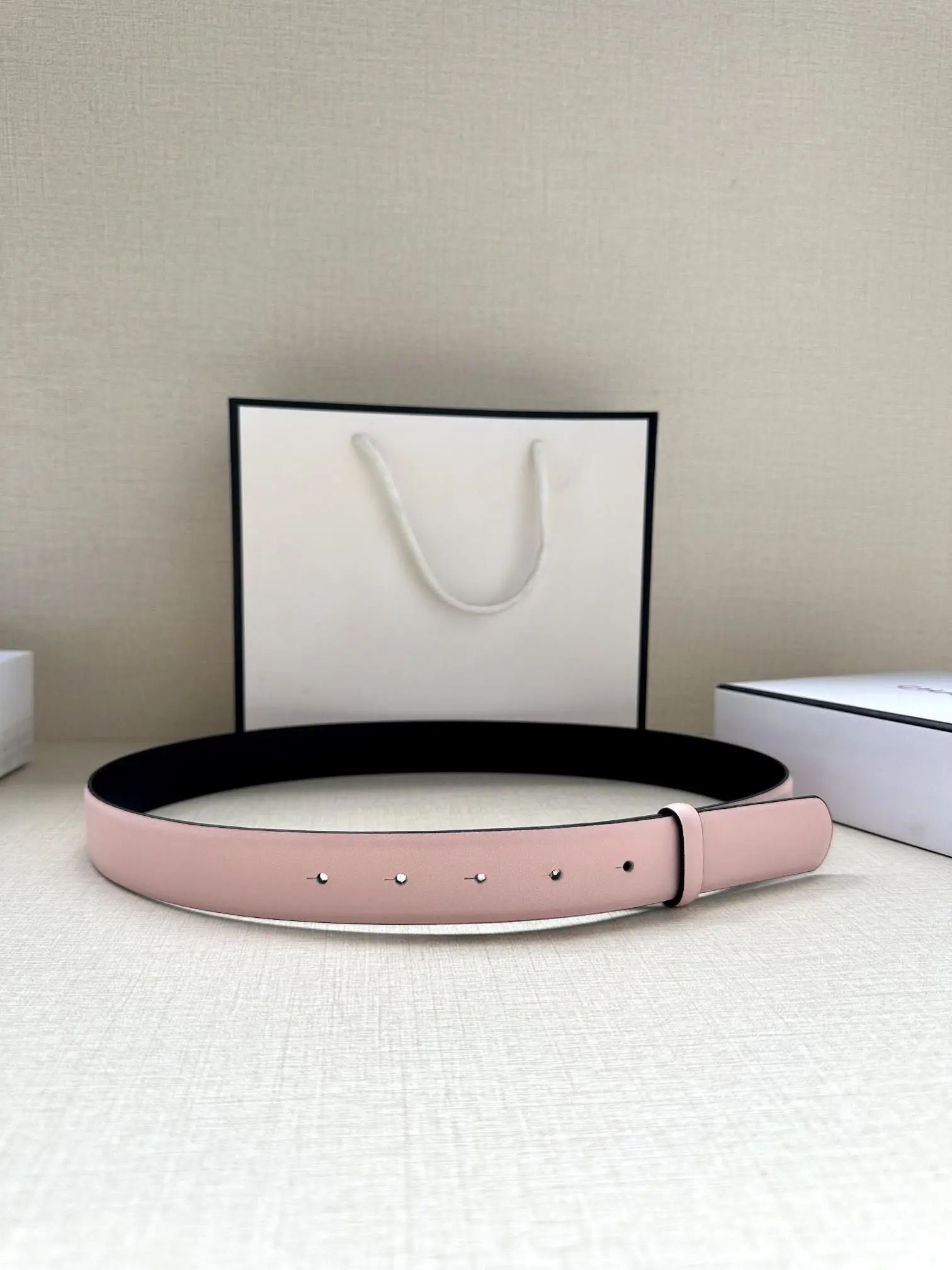 Unisex Reversible Light Pink Smooth Leather Belt Strap Without Buckle, Black Inner, Pre-punched Holes, Cowhide Waist Belt Replacement Band
