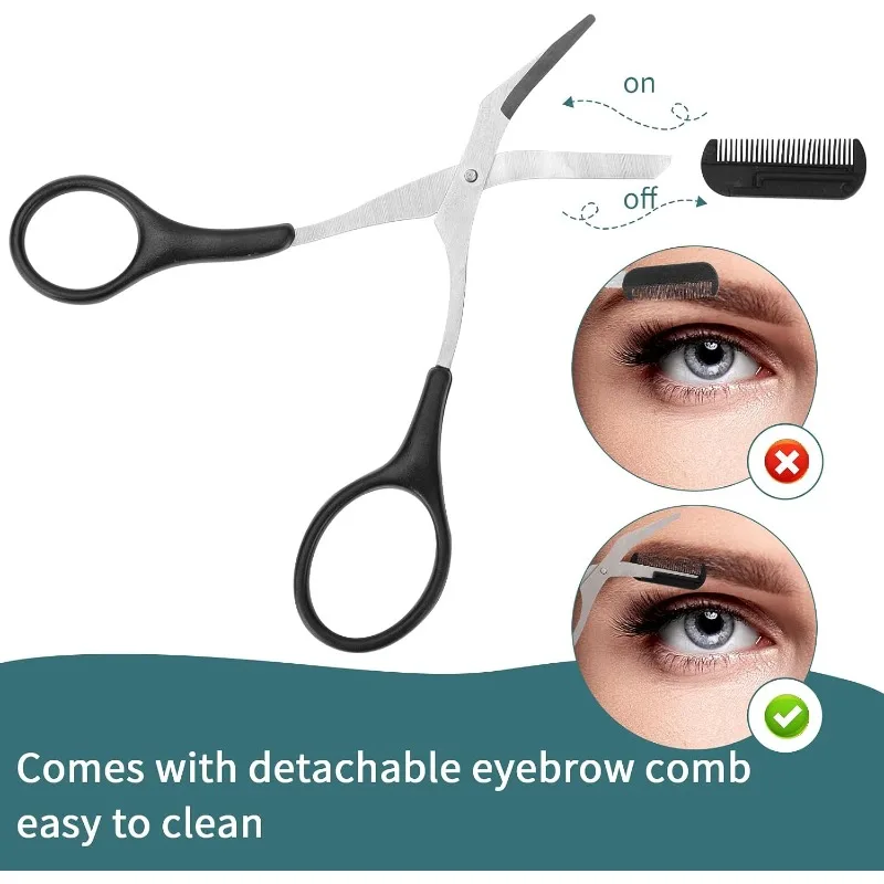 Professional Eyebrow Trimmer Scissors with Comb,Stainless Steel,Black,Ambidextrous,Straight Edge,2 Count,Perfect for Men & Women