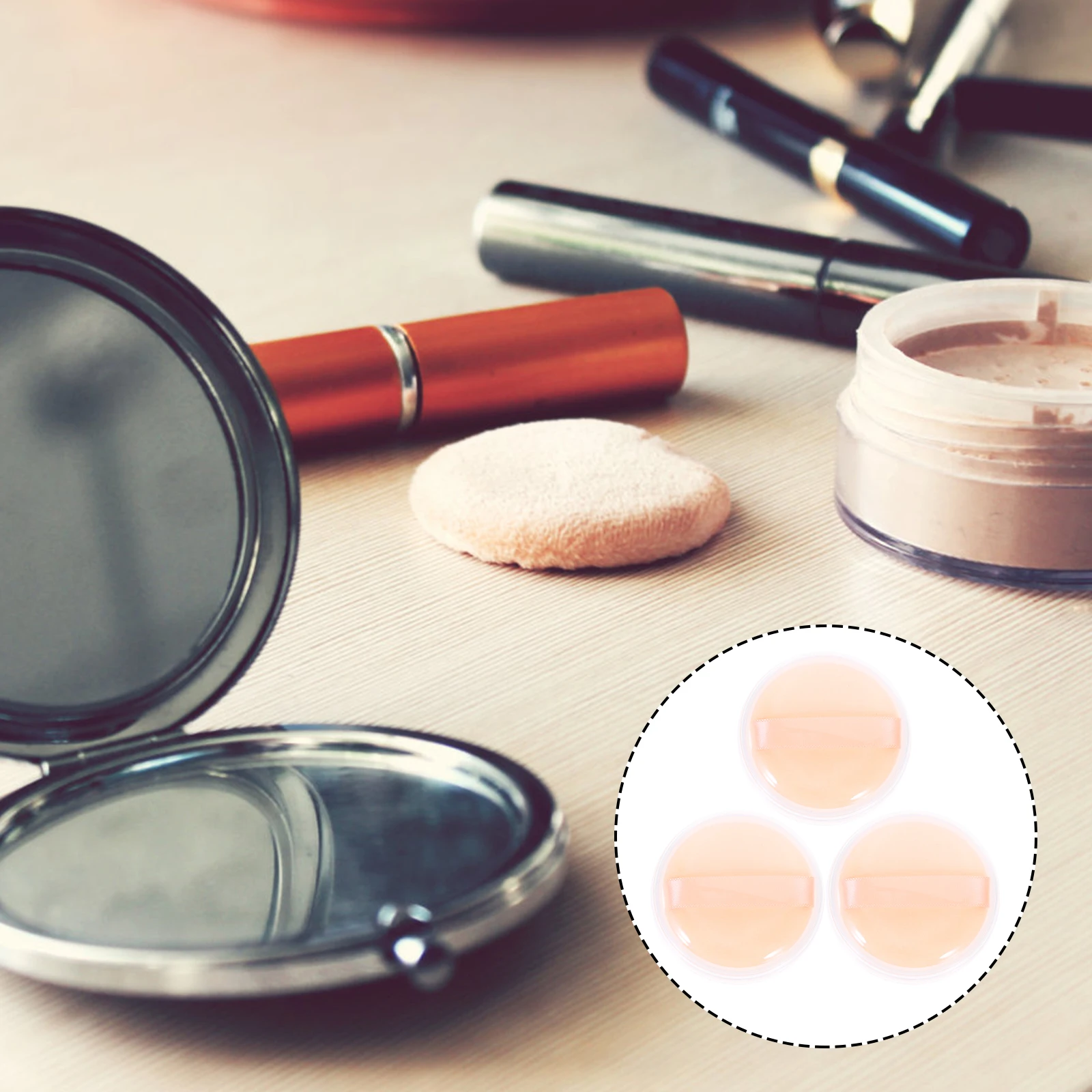 

Коробка для рассыпчатой пудры с пуховкой, 3 комплекта, многоразовый женский чехол, портативный контейнер, герметичная крышка, эластичная сетка, компактные дорожные аксессуары