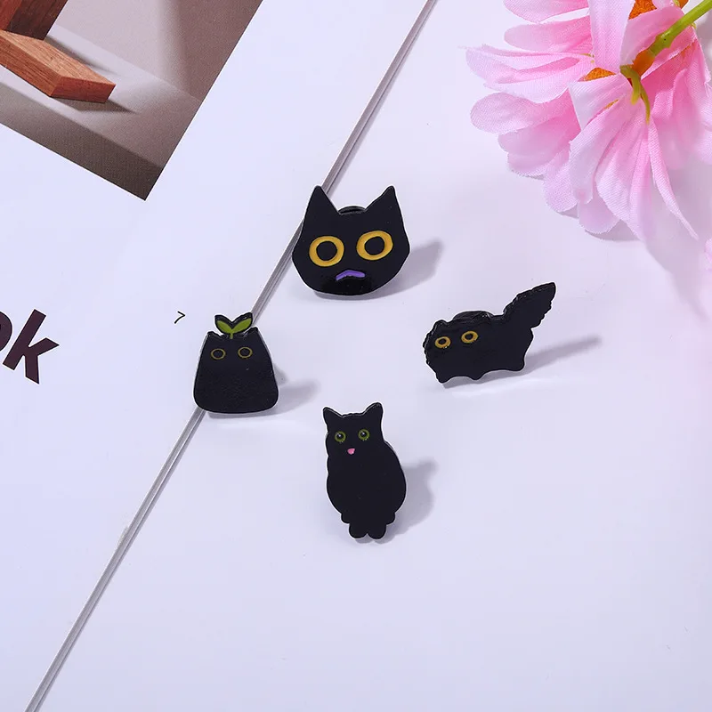 Broche de dibujos animados con forma de gato negro, accesorios de ropa, broche para mochila, insignia, alfileres de solapa, aleación nueva de Animal