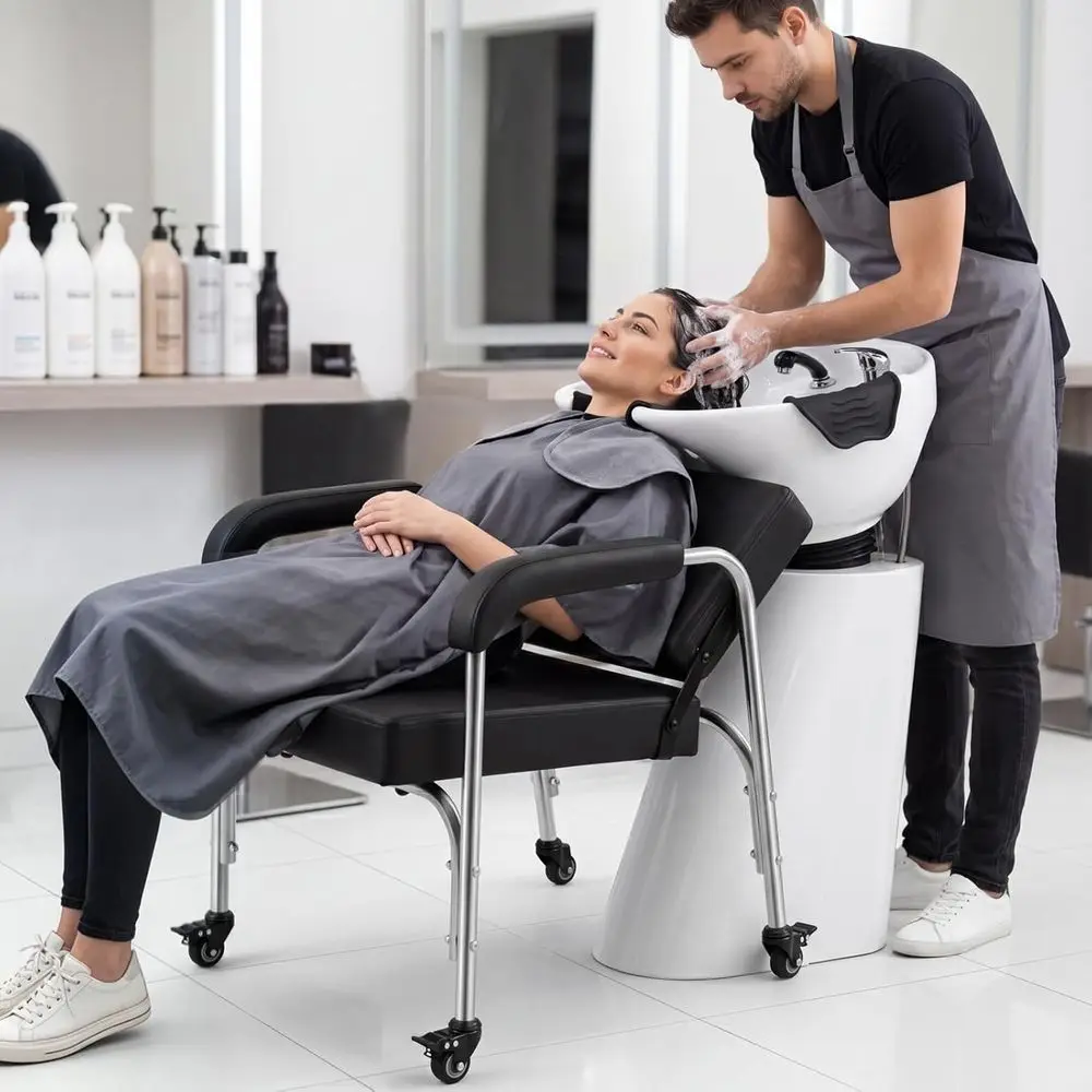 Adjustable Barber Chair with Shampoo and Reclining Features for Salon and Spa Use
