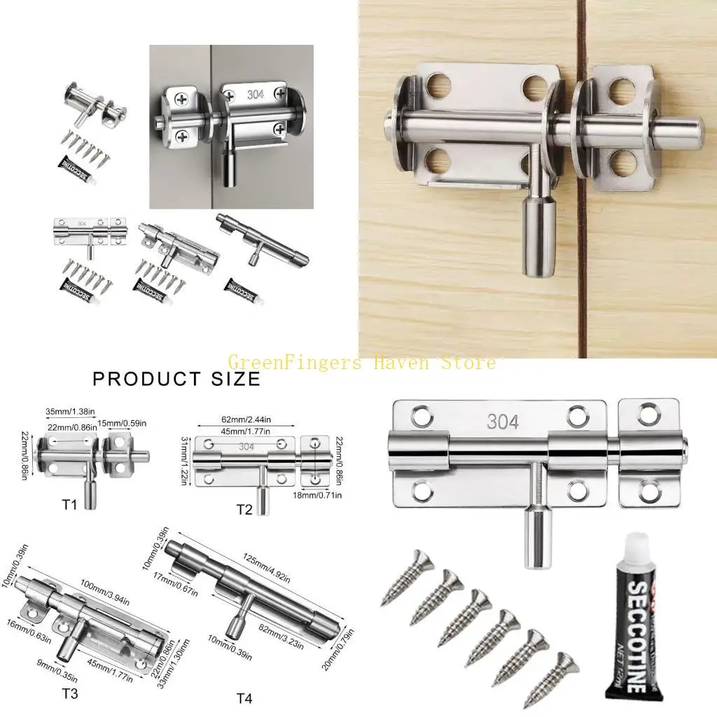 

F68D Stainless Steel Door Lock Sliding Bolts Latches Hasp Hardware Door Safety Toilet Door Lock With Installation Accessories
