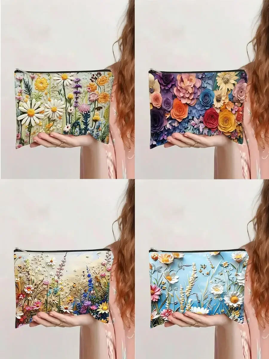 

A Vintage Floral Cosmetic Bag - Fashionable Zipper Cosmetic Storage Bag, Lightweight Multifunctional Toiletry Bag, Portable Stor