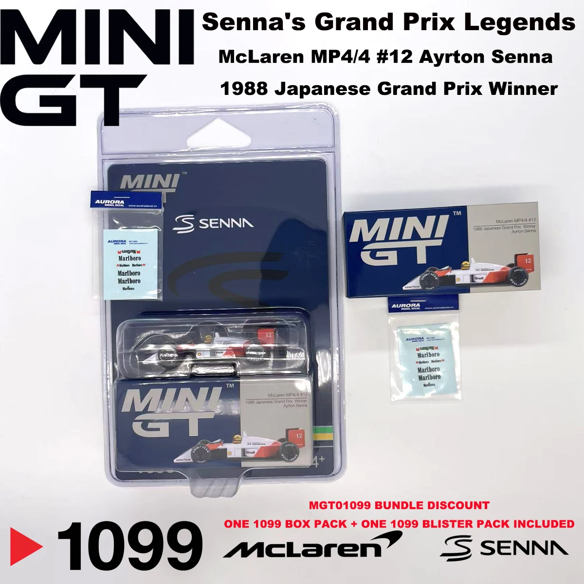 Auf Lager MGT01099 1988 Japanischer Grand-Prix-Sieger Ayrton Senna 1:64 MiniGT 1099 F1 McLaren MP4/4 # 12 Diecast-Automodell – Detail 3