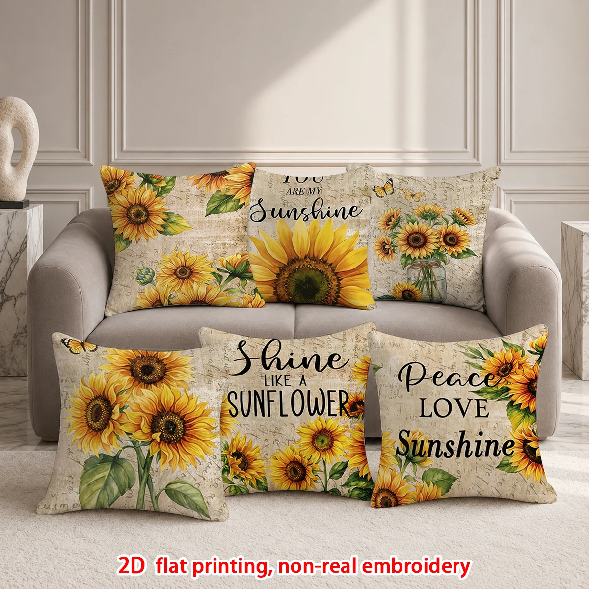 1pc  Vintage Sunflower Throw Pillow Covers, Sunflower Positive Quote Decorative Cushion Cases for Home Sofa Bedroom Living Room
