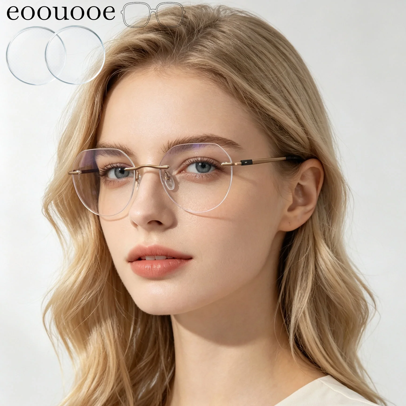 Quality Pure Titanium Rimless Glasses For Women Myopia Reading Prescription  Eyeglasses ultra MR-8 Lenses Degrees Progressive