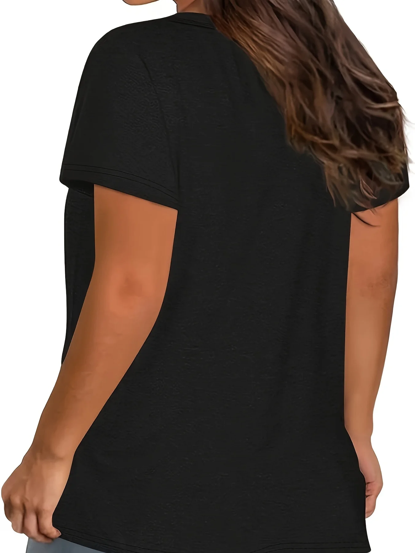 T-shirt avec citation inspirante grande taille, mélange de polyester, col rond, extensible moyen, manches courtes, tissu tricoté, longueur régulière