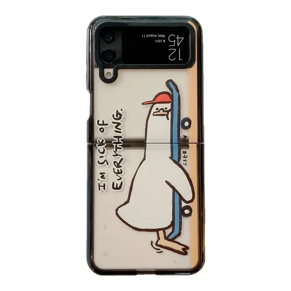 

Acrylic Black Border Duck Phone Case for Samsung Galaxy Z Flip 5 4 3 Back Cover for ZFlip3 ZFlip4 ZFlip5 Hard Case Shell