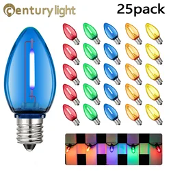 25PCS Shatterproof C7 Party Light Bulbs 1W Multicolor Plastic Candle Lamp E12 Candelabra Base PC String Garland Replacement Bulb