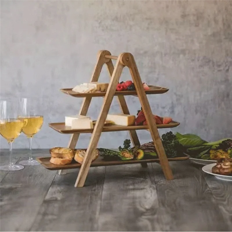 

ABWP-3 Tier Wood Tiered Tray Decor Cake Stand Farmhouse Tiered Tray Party Serving Dishes And Platters Trays