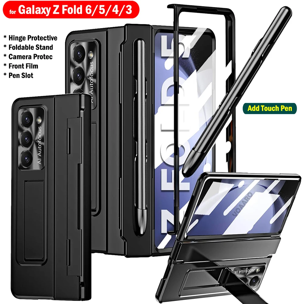 Kickstand Funda for Samsung Galaxy Z Fold 6 Case for Samsung Z Fold 6 5 4 3 Leveling Hinge Case with Pen Slot Holder & Touch Pen