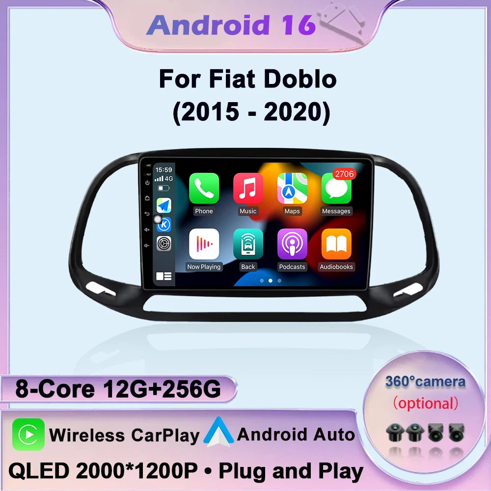 Android 16 System for Fiat Doblo 2015 - 2020 Bluetooth GPS Navigation QLED Touch Screen Auto Tools Head Unit Cooling fan