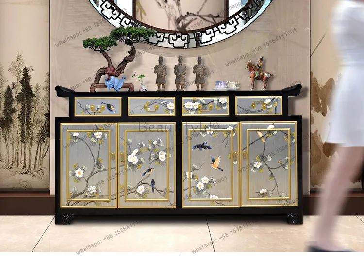 Painted entrance New Chinese shoe cabinet Light luxury Guochao solid wood partition decoration