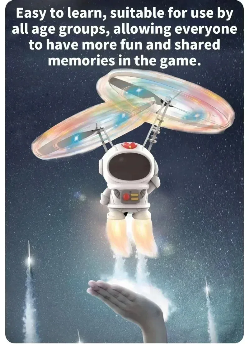 Robot volador luminoso levitante, avión de juguete de astronauta, Dron interactivo controlado a mano con luces, juguetes al aire libre para regalo de niños