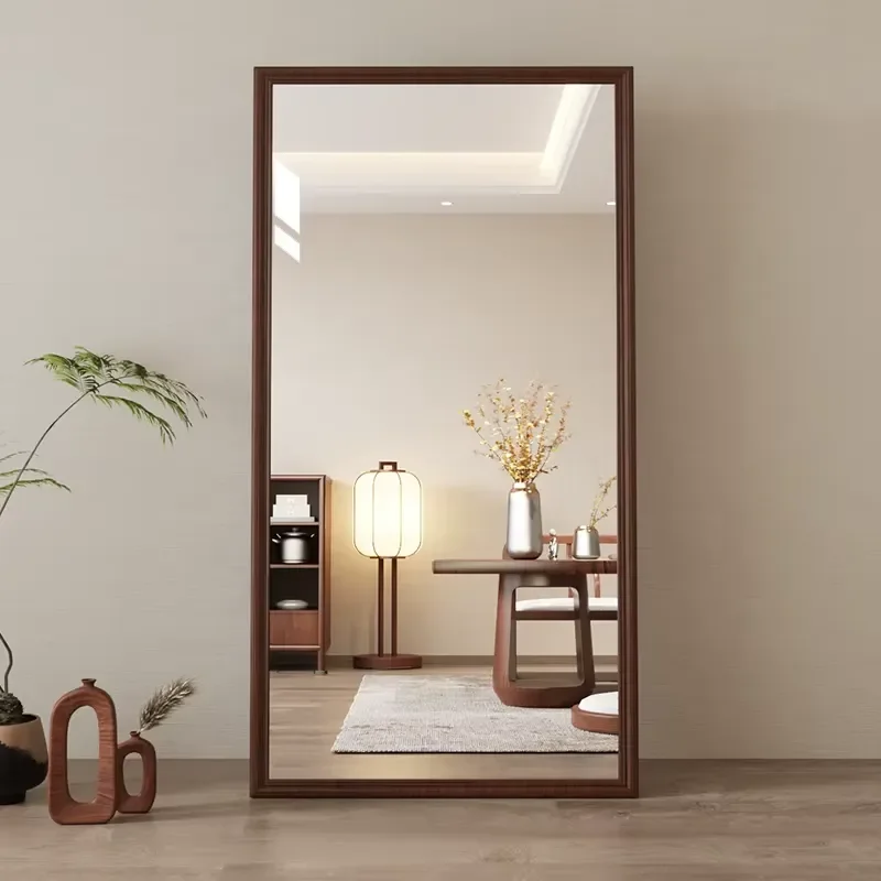 Wooden Full Body Mirror Large Decorative Floor to Ceiling Glass Dressing Mirror for Bedroom Living Room