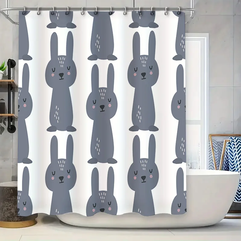 

Очаровательный комплект занавесок для душа серого кролика для детских ванных комнат, современный дизайн, водонепроницаемая ткань!