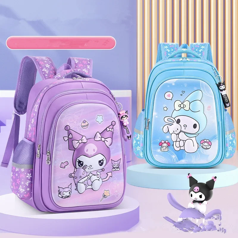 Mochila Sanrio Kuromi para meninas, bolsa escolar de grande capacidade, anime de desenhos animados, fofo, estudante do ensino fundamental, escola secundária, novo, 2024