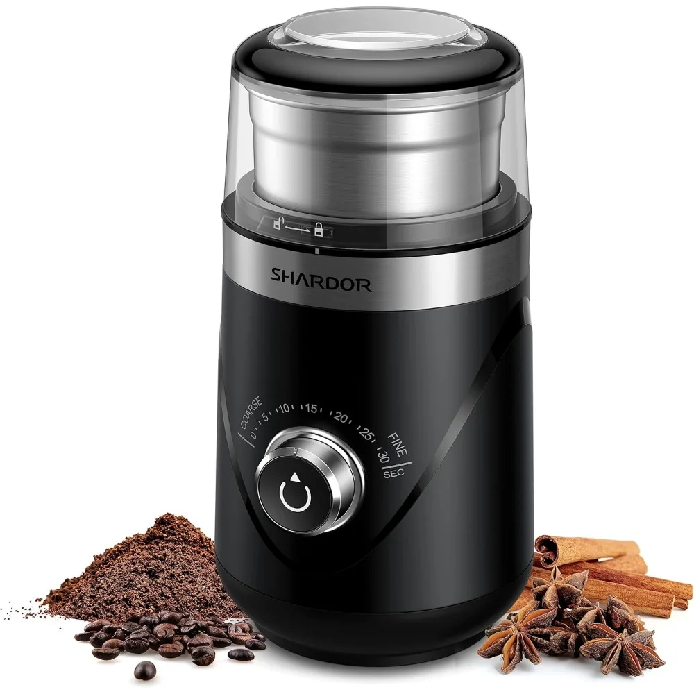 

SHARDOR Electric Super Silent Blade Coffee Grinder, Timed Grind Control Rotary Knob, Adjustable Coarse to Fine for Coffee Beans