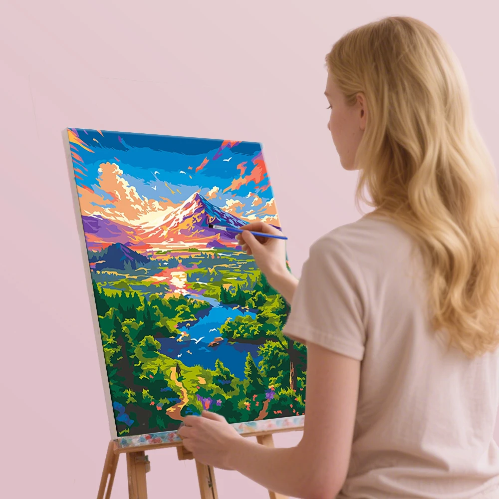 HUACAN الطلاء حسب الرقم قماش طبيعة الجبل المشهد رسمت باليد بحيرة مجموعات الرسم على قماش هدية ديكور المنزل