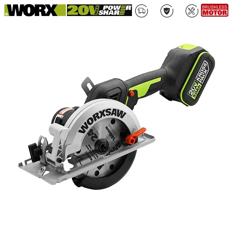 

Worx WU535 Professional Tool Cordless Circular Saw Brushless Motor 6900rpm 140x20mm 45/90 Degree Cutting Universal Green Battery