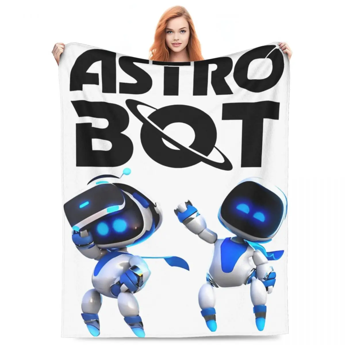 A-Astro Bot White Photo And Kids Blanket Travel Flannel Bedding Throws For Bedroom Soft Warm Custom DIY Quality Bedspread Gift