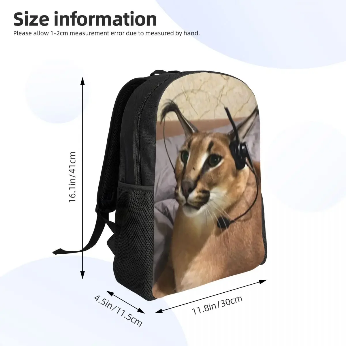 Big Floppa Backpack for Women Men Waterproof College School Funny Caracal Cat Bag Printing Bookbag