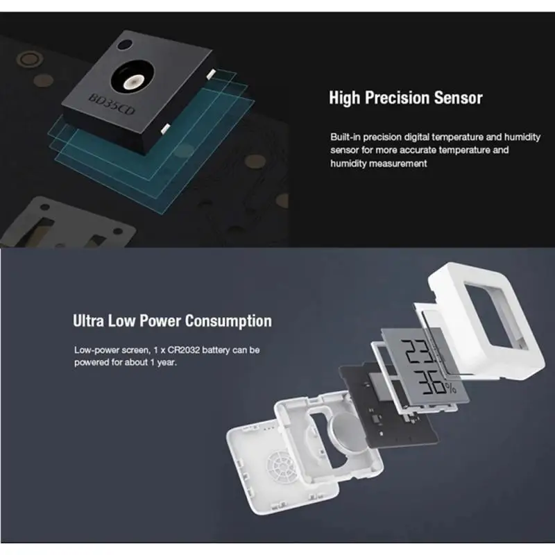 샤오미-미지아 무선 블루투스 온도계 2, 스마트 LED 디지털 습도계 온도계 온도 센서 미지아 앱으로 작동