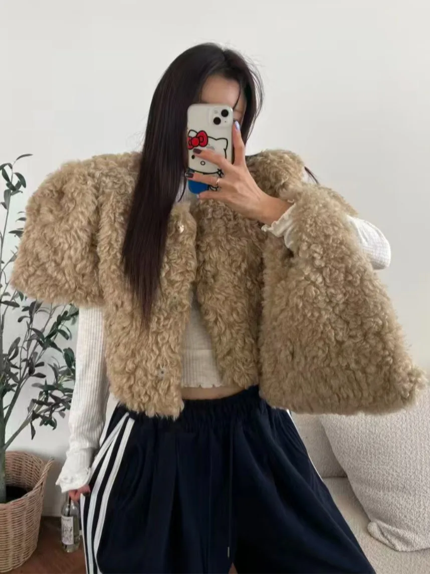 على الوجهين ارتداء فرو الضأن سترة المرأة ort Sle معطف جلد Faionable مطابقة حقيبة ربيع الخريف الشتاء تخفيف Sle