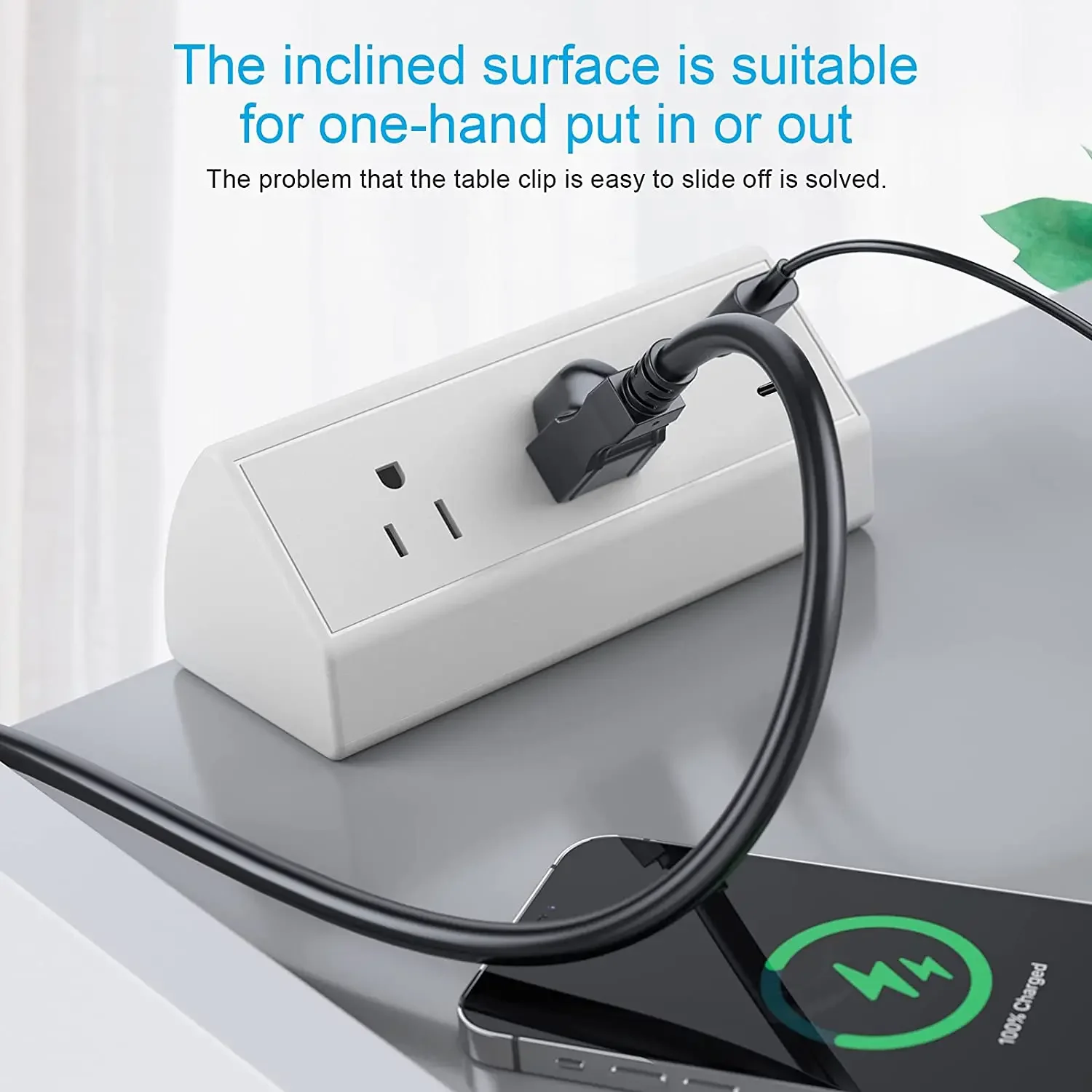 White US Power Outlet Desk Clamp Power Strip Desktop Power Outlets Removable Mount Multi-Outlets with Fast USB-C Charging Port f