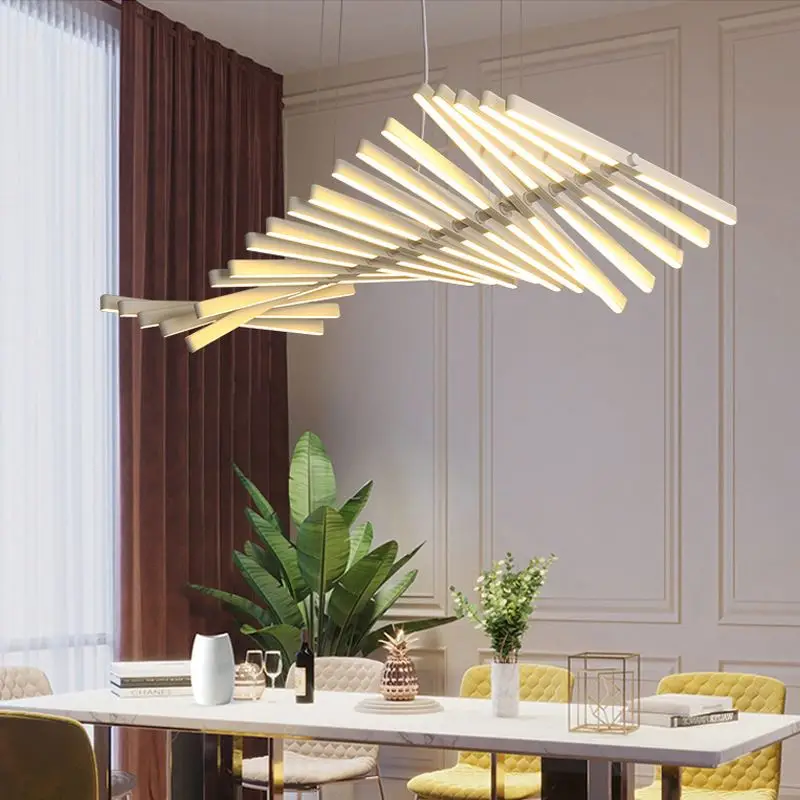 Popular living room 30 chandeliers modern design long acrylic fishbone lamp E26 bulb base stepless dimming
