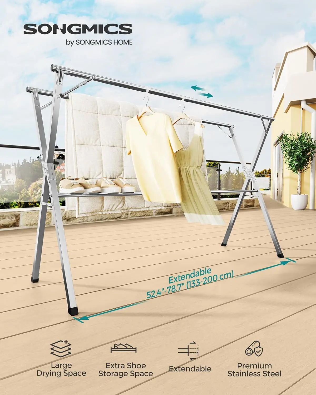 Foldable Freestanding Airer, Stainless Steel, for Indoor Outdoor Use, Dove Gray ULLR902E01