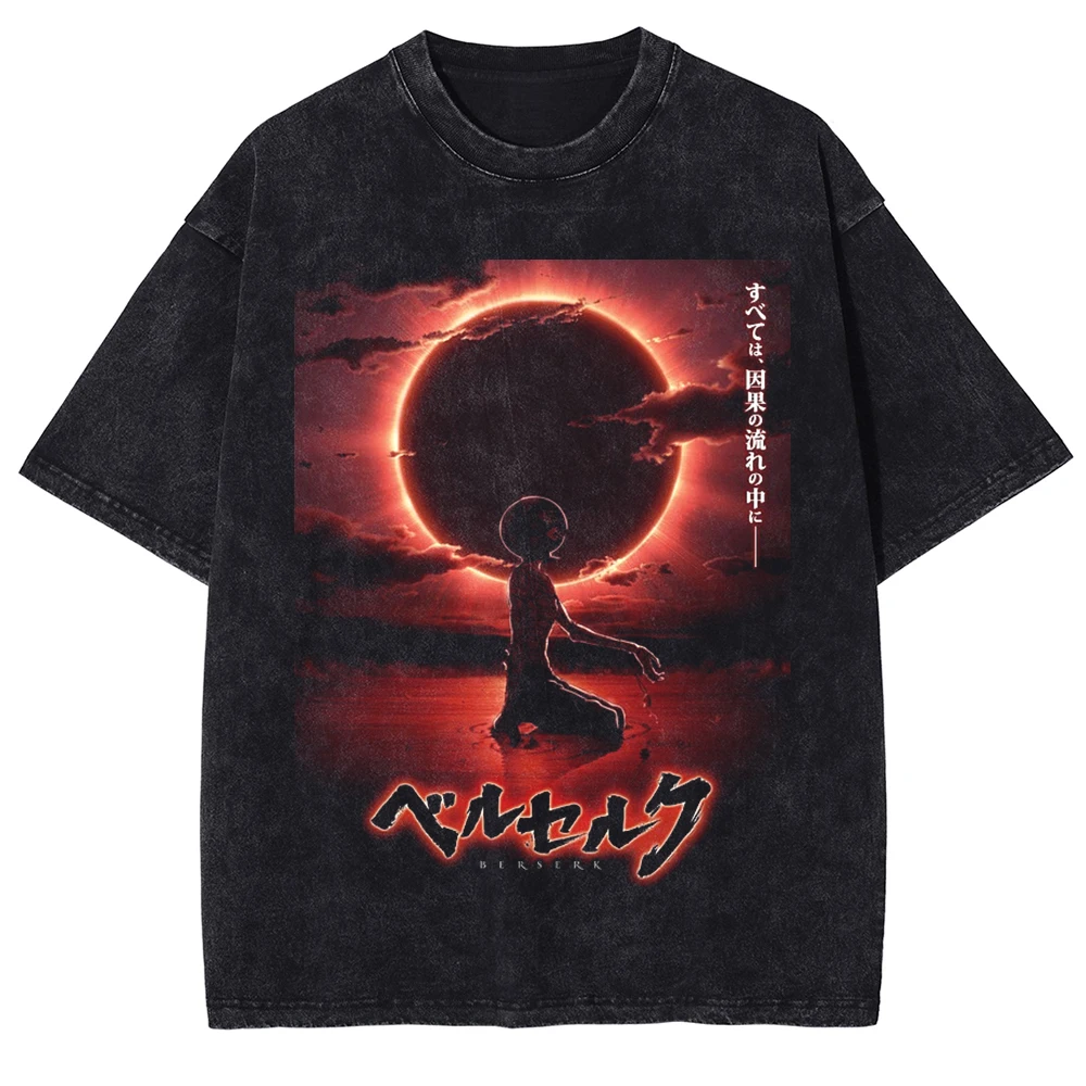 

Streetwear Men Washed Black T Shirt Japanese Anime Printed T-Shirt Harajuku Cotton Casual Short Sleeve Tshirt Tops Unisex