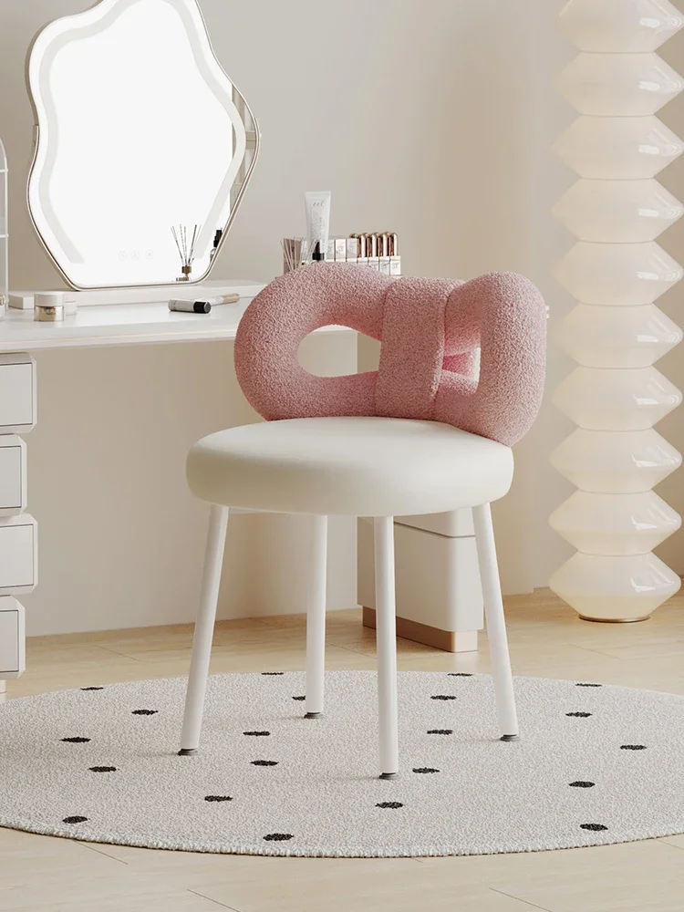 

Makeup chair, leather, high-quality, minimalist dresser, chair, creamy style, girls' bedroom, bow, backrest, dressing stool