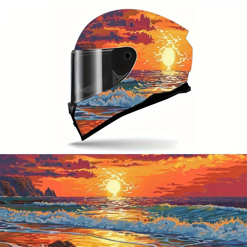 Pôr do Sol Costeiro: Gráficos com Tema de Praia Beijada pelo Sol, Adesivos Duráveis de PVC para Capacete de Motocicleta; Adesivos Estéticos para Capac