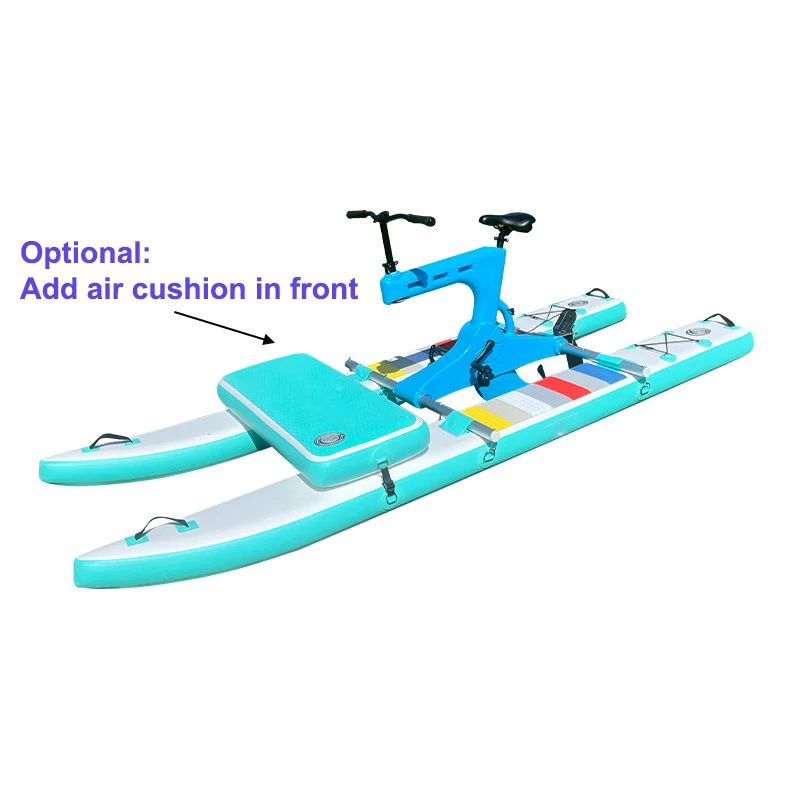 Double inflatable pontoons balanced water bike with rust and corrosion resistant metal frame propeller parts used in sea water