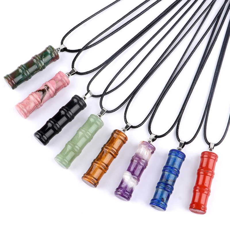 QIMOSHI الأحمر جاسبر النساء الخيزران عقدة حجر قلادة قلادة 40 مللي متر أحجار كريمة مفكوكة حبة سحر شفاء كريستال الحرف المختنق #2