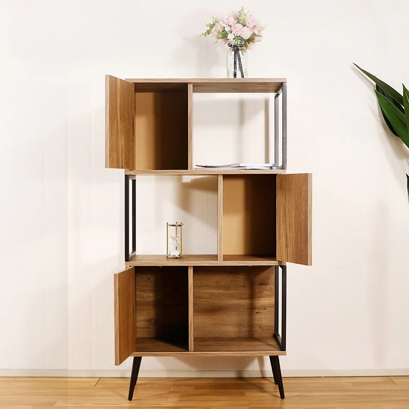 Bookcase shelves, multi-layer iron pipe particle board storage cabinets, living room cabinets