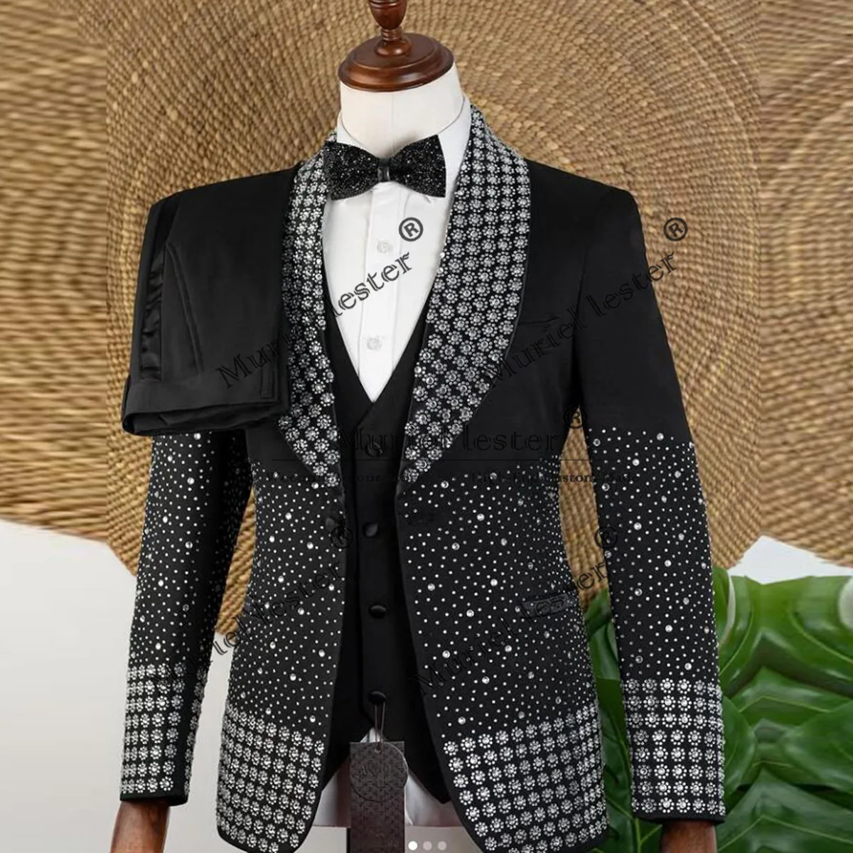 

Metallic Jewelry Ornament Wedding Suits For Men Single Breated Prom Blazers Customized 3 Pieces Groom Tuxedos traje de hombre