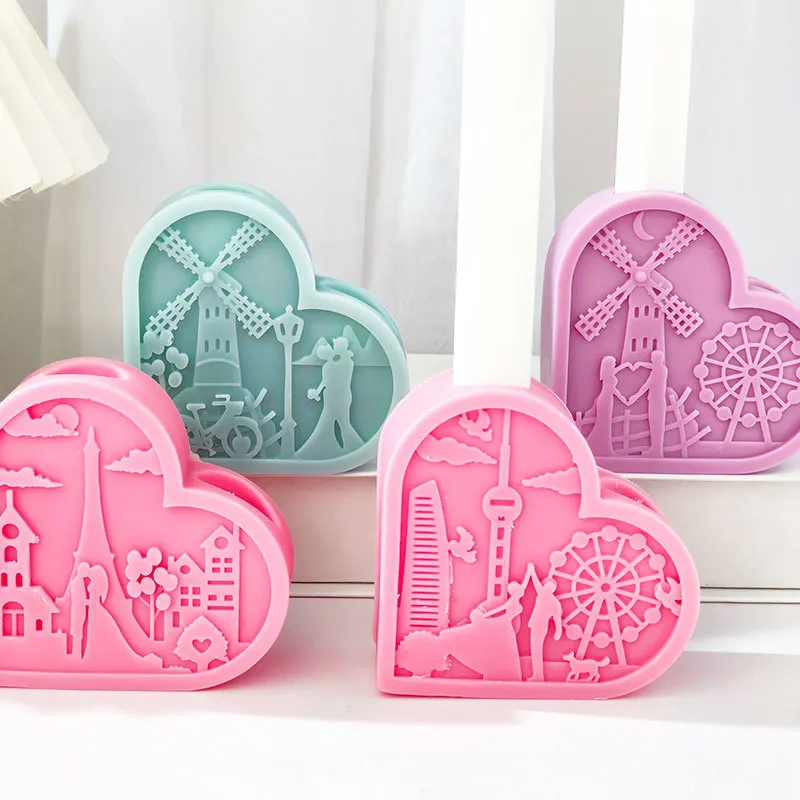 

Love Heart Photo Frame Candlestick Silicone Mold Valentine's Day Gift Double Hole Candle Holder Mould