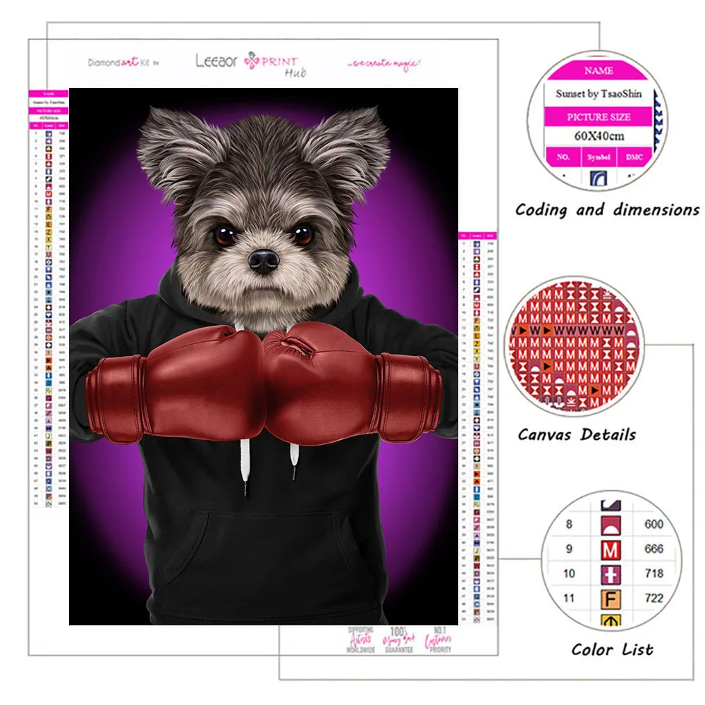 5D DIY Diamond Painting Dog Boxing Series Figure Diamond Cross Stitch Set Diamond Living Room Home Decor Handicrafts Stray Kids