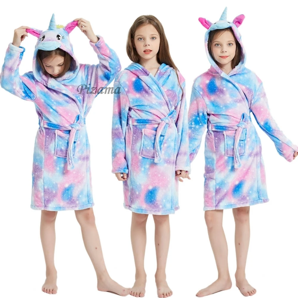 يونيكورن كيغورومي رداء حمام للأطفال ، بيجامات من الفانيلا للبنات ، ملابس نوم للأطفال ، رداء حيوان ثعالب للأطفال ، ملابس نوم دافئة ، شتوية