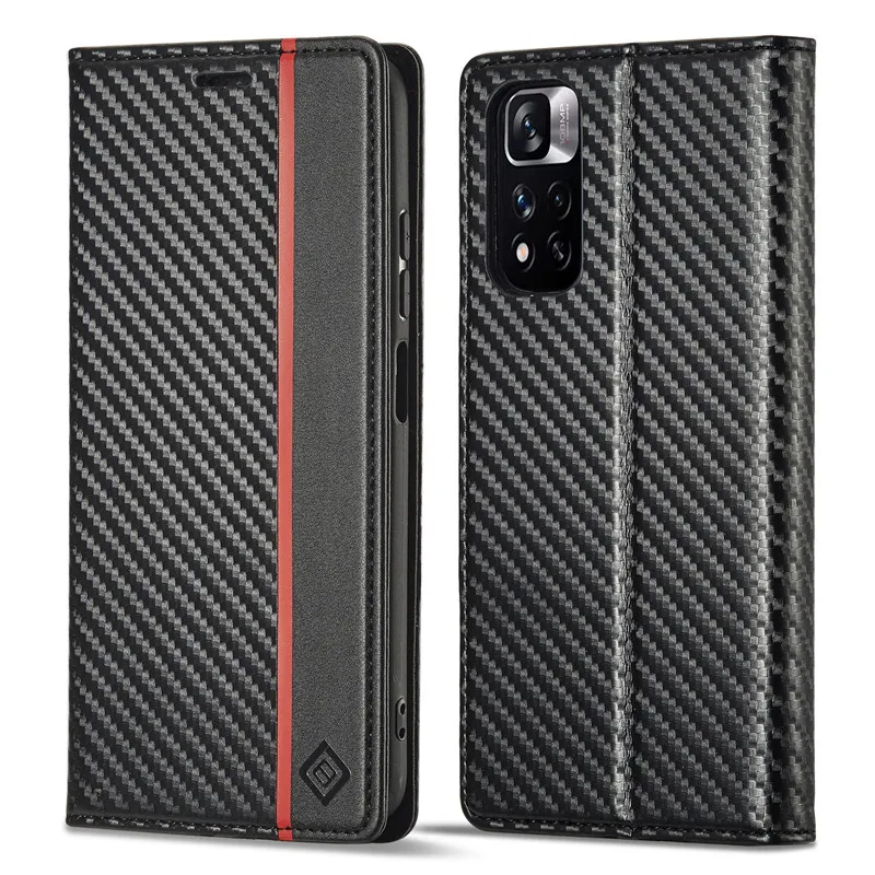 LC-imeeke Carbon Fiber Magnetic Wallet Case For Xiaomi Redmi Note 12 Pro 4G 12S Note12 Pro 5G Cash BagS Leather Flip Book Cover