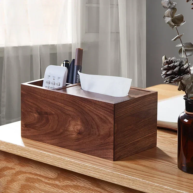 

Walnut solid wood paper towel box household desktop paper box coffee table light luxury storage box multi-functional