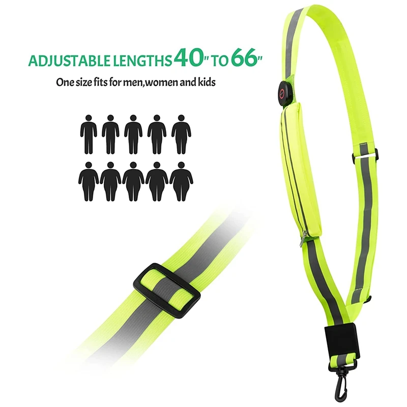 LED Reflective Belt Sash For Walking At Night,Rechargeable LED Light Up Running Belt For Runners Walkers