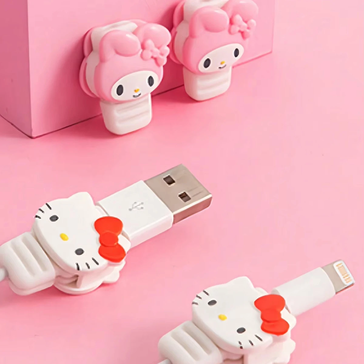 Protector de cargador Hello Kitty y My Melody (2 piezas/set) para cable de carga rápida, cubierta de cabezal de cargador, accesorio para cable.