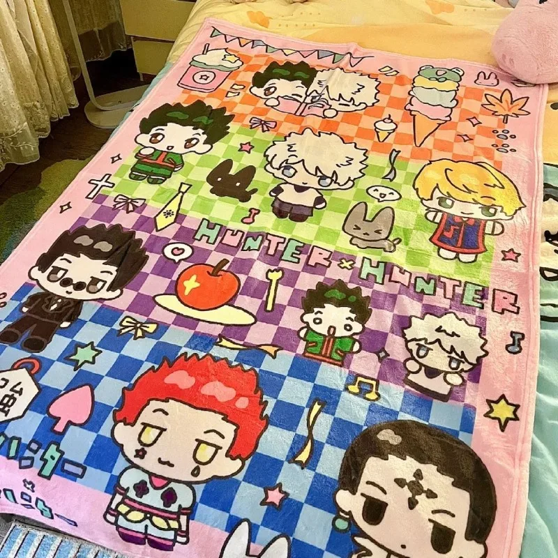 HUNTER×HUNTER Flannel Nap Blanket Portable Air Conditioning Throw Blanket Shawl for Office Soft Warm Cover Blanket Collectible